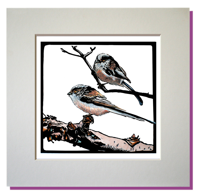small mounted print longtailed tits